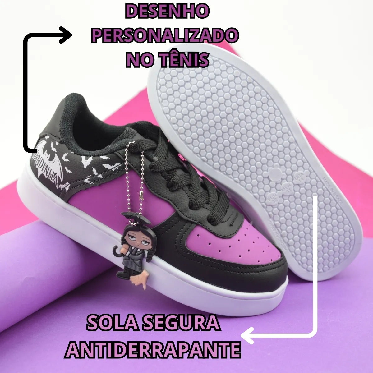 Tênis Infantil Meninas Wandinha Lançamento Com O Chaveirinho