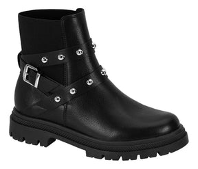 Bota Moleca Coturno Feminino Elástico Fivela Preta Moleca