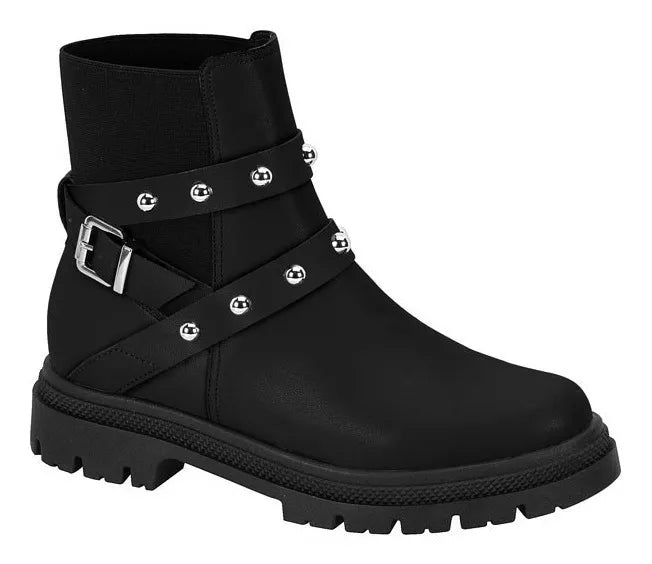 Bota Moleca Coturno Feminino Elástico Fivela Preta Moleca